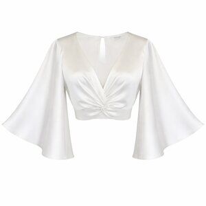 Showpo White Satin Twist Front Crop Top Long Sleeve XS
